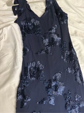 Toperth Navy Embroidered Floral Tie Strap Maxi Dress